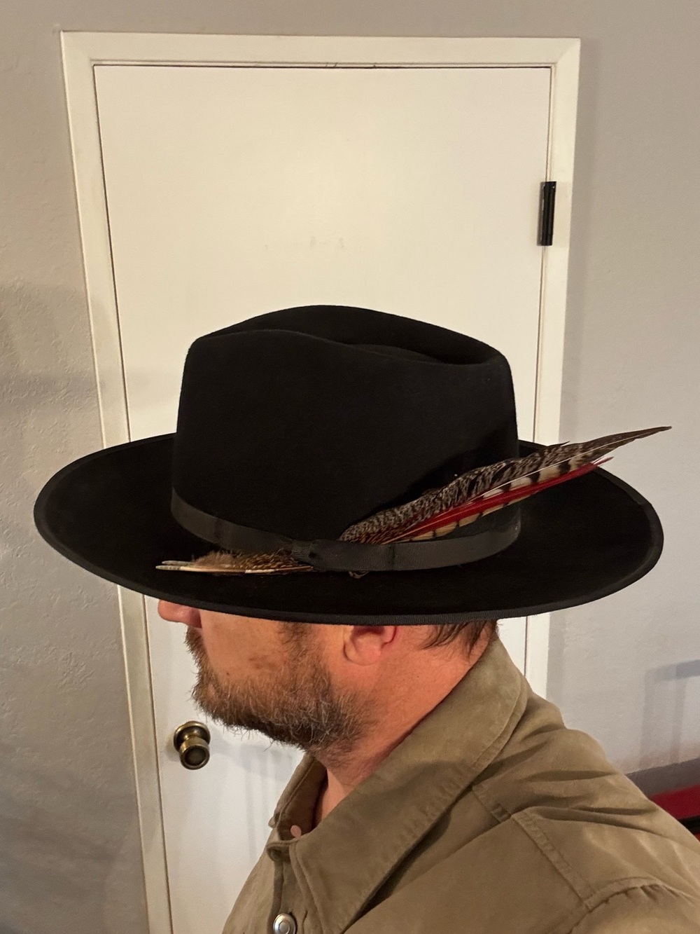 Zertrue 100% Wool Black Wide Brim Fedora Hat with Feather Band Size Large - Picture 2 of 10